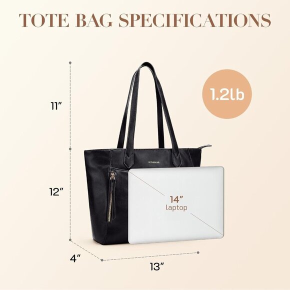 Leather Tote Bag Women Zipper Large Capacity Work Travel Casual - Picture 6 of 6